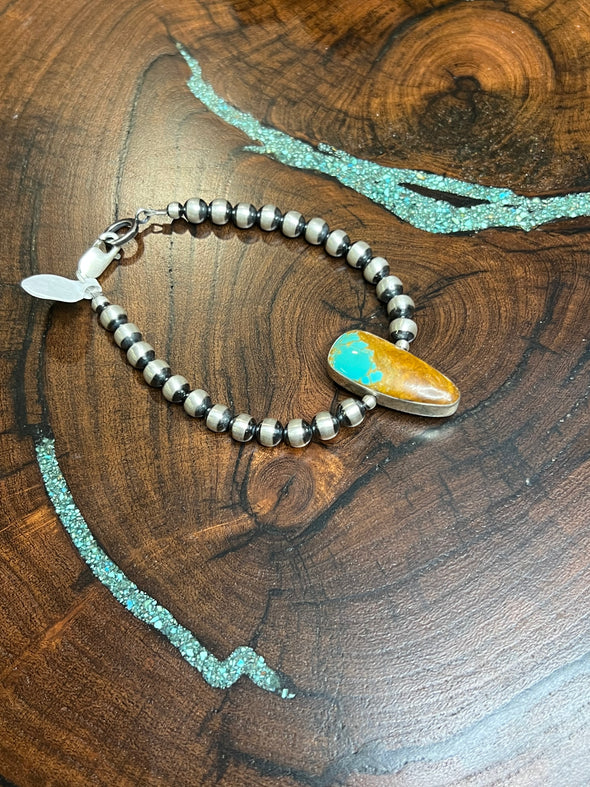 Navajo Pearl Bracelet 6mm with Turquoise Stone 2