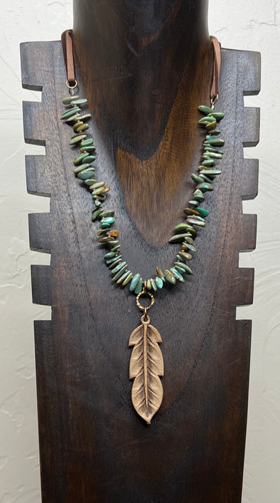 JForks Turquoise Chip with Leather Feather