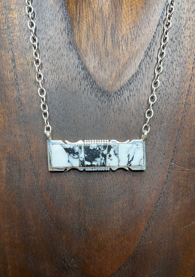 White Buffalo Inlay Bar Necklace